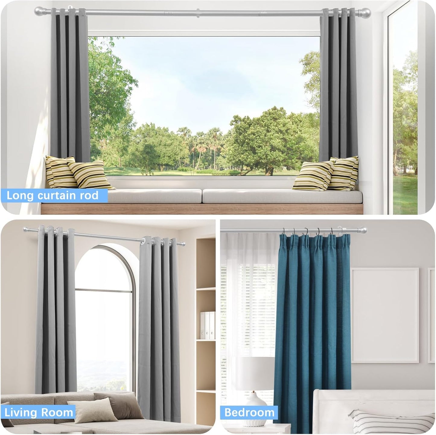 Max Adjustable Curtain Rods by [Brand Name] - 16 to 48 Inches | Satin Silver, 60-Inch Length, Round Finials