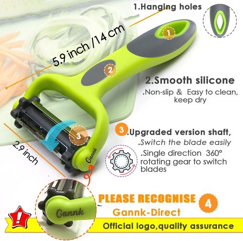 GANNK 3-in-1 Potato & Vegetable Peeler - Versatile I & Y Blade Design for Effortless Peeling