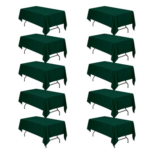 BRILLMAX 10 Pack Hunter Green Tablecloths 60 x 102 Inch for 6ft Rectangle Tables - 150 GSM Polyester Fabric, 15" Standard Drop, Water, Stain & Wrinkle Resistant Cloth Cover for Wedding Dining Buffet
