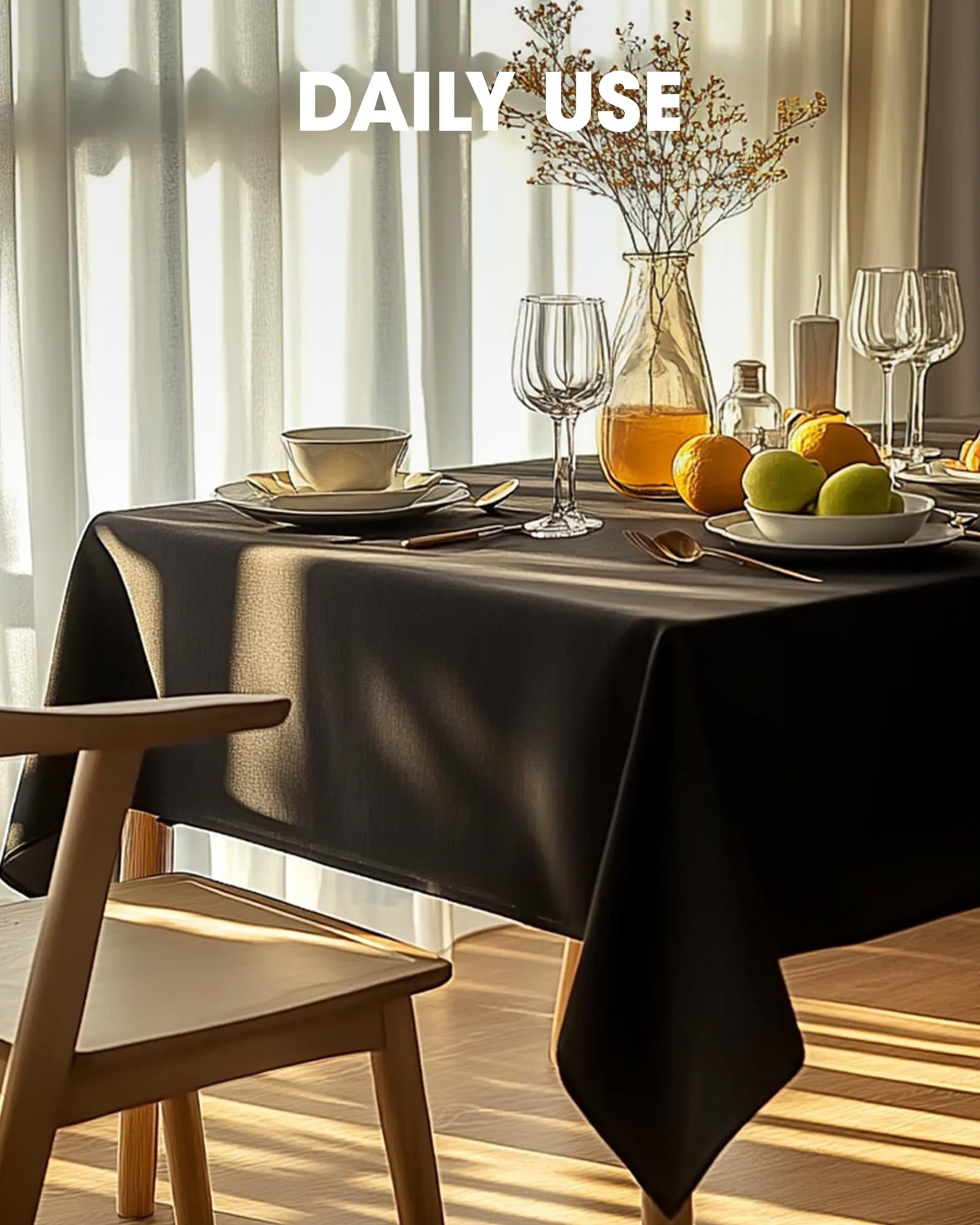 Pureegg Rectangle Table Cloth 60" x 102" – Durable Polyester Tablecloth Offers Reusable & Washable Protection, Ideal for Outdoor Party, Picnic, Wedding, Banquet and Birthday, 12 Pack, Black