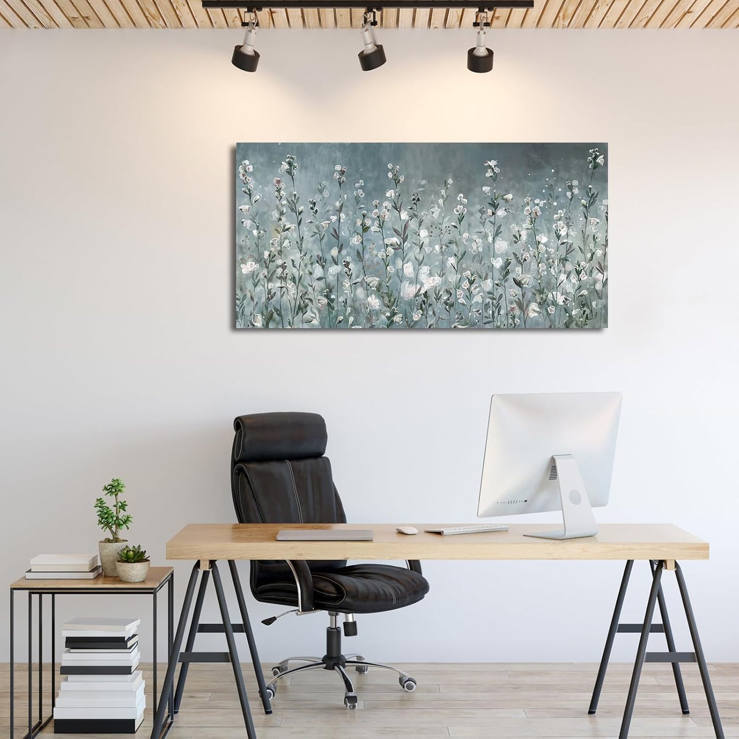 NINEASO Abstract Flower Wall Art - Elegant Translucent White Wildflowers | 20" x 40" Botanical Decor for Living Room & Office