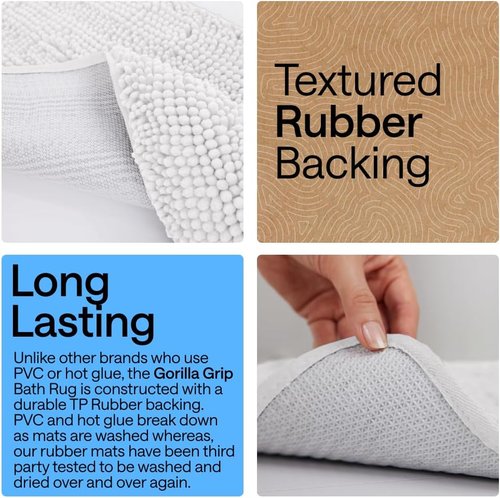 GORILLA GRIP Bath Rug Mat - Soft Absorbent Chenille | Quick Dry Microfiber, 54x24, White