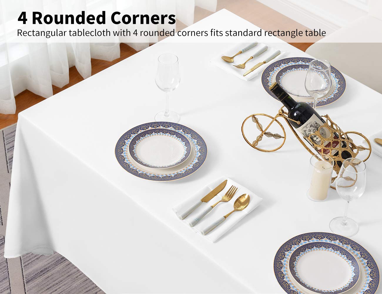 Surmente White Rectangle Tablecloth 90 x 132-inch Rectangular Polyester Table Cloth for Weddings, Banquets, or Restaurants