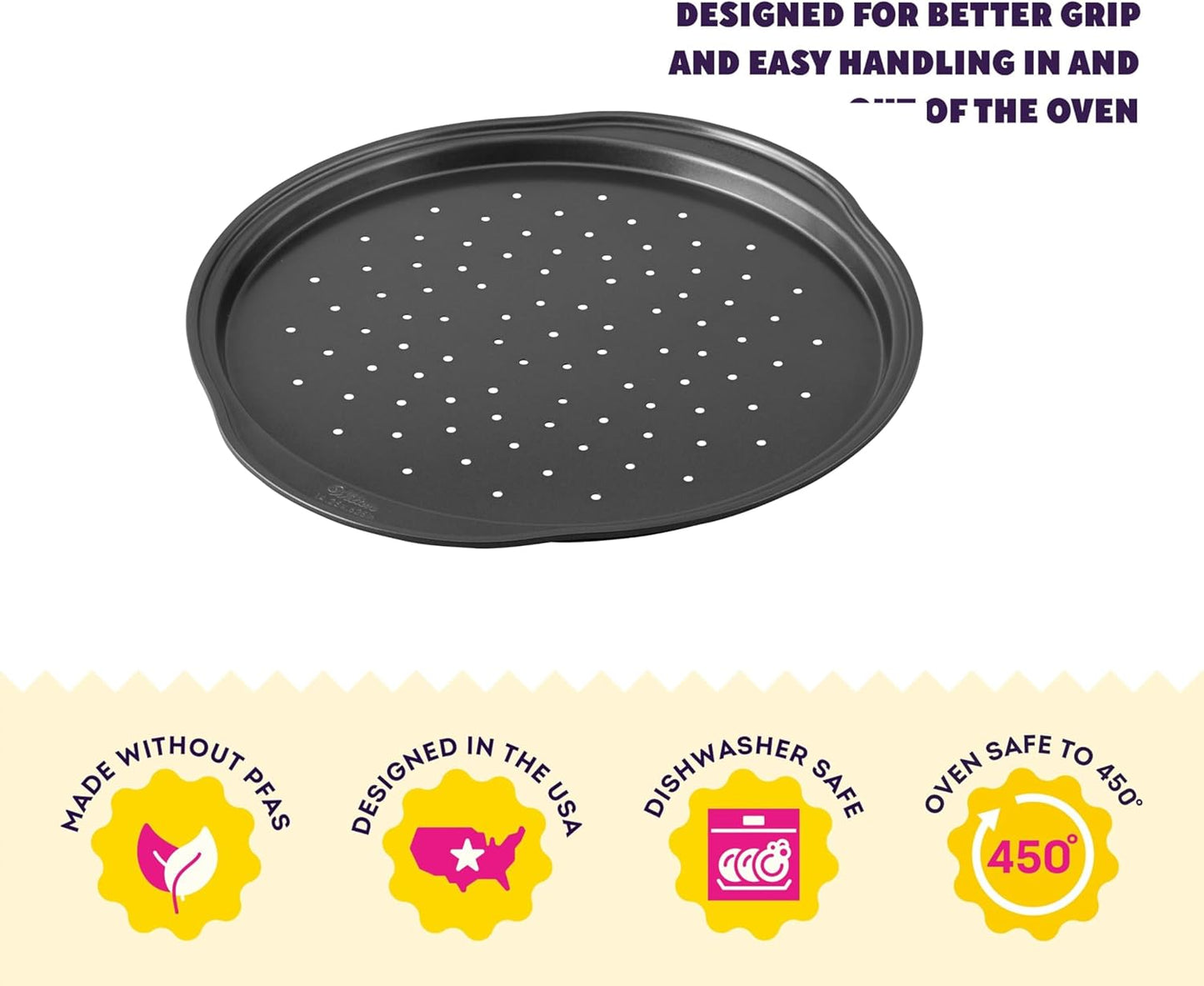 Wilton Gold Non-Stick 14-Inch Pizza Crisper - Warp-Resistant Bakeware, PFAS-Free Design