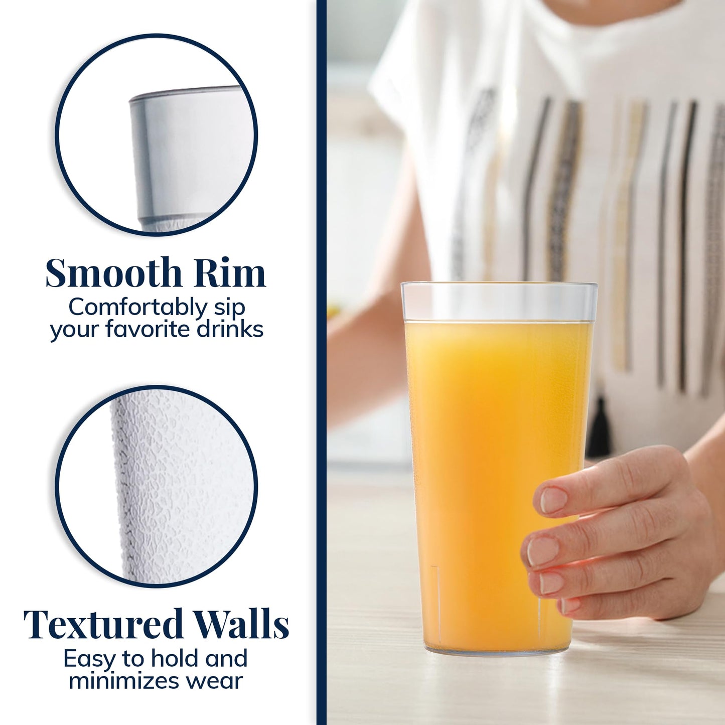 US Acrylic Café Plastic Reusable Tumblers (Set of 12) 32-ounce Iced-Tea Cups Clear | Value Set of Restaurant Style Drinking Glasses, Stackable, BPA-free, Made in the USA | Top-rack Dishwasher Safe
