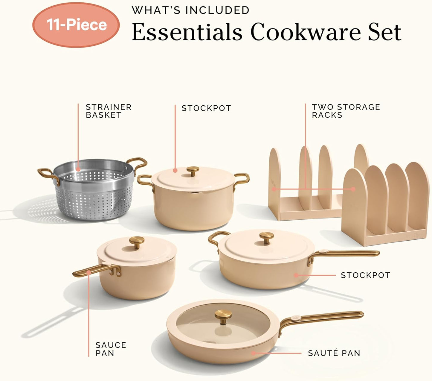 Our Place 11-Piece Cookware Set - Nonstick Ceramic Fry Pan, Saucepan & Stock Pot | Oven Safe to 450°F | Cream
