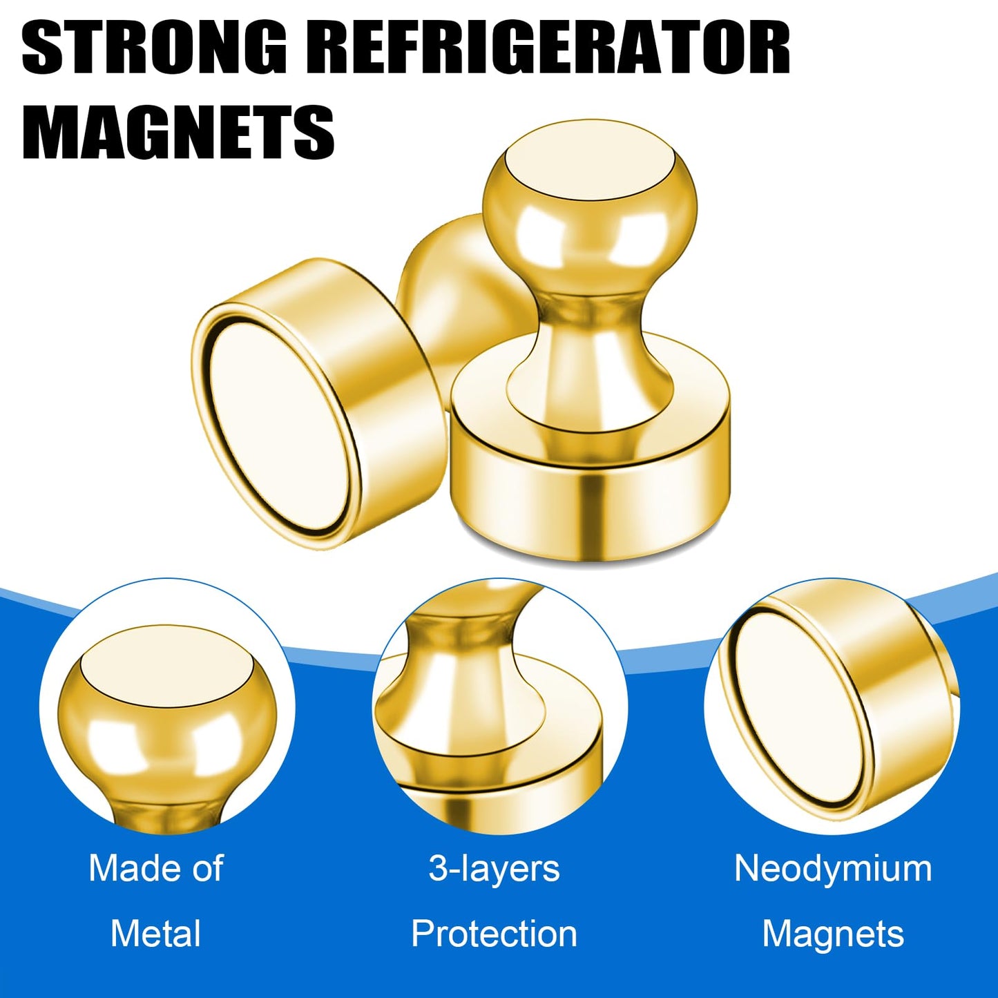 LOVIMAG Fridge Magnets 16Pcs Refrigerator Whiteboard Small Strong Magnet Classroom Kitchen Accessories Decorative Locker Set Decor Must Haves Office Calendar Refrigerador Magnetic Cute Crafts Gold