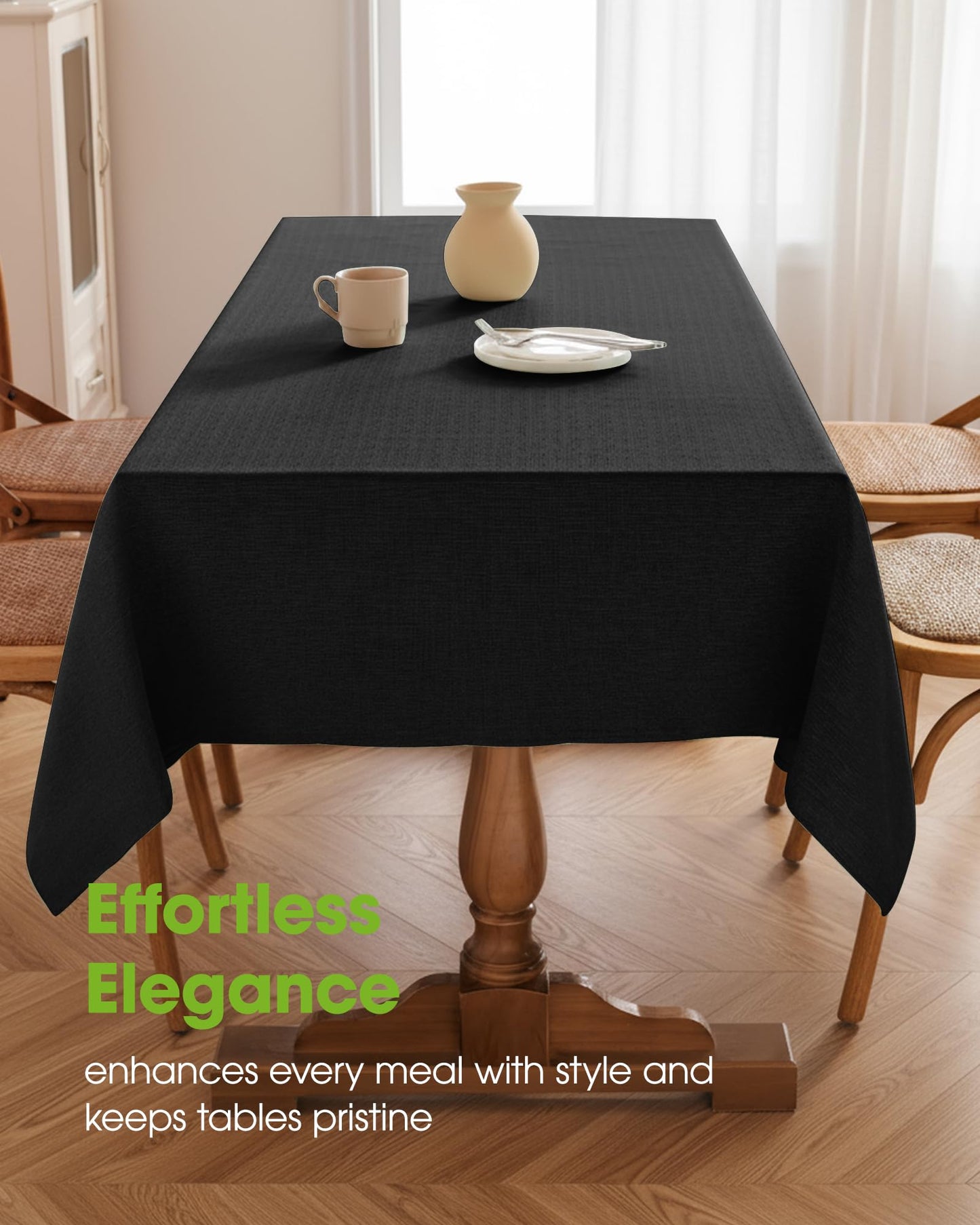 Pureegg Rectangle Linen Tablecloth Waterproof & Stain Resistant, Wrinkle-Free Table Cloth Adds Elegance and Protection, Ideal for Dining, Party, Wedding and Outdoor, 52 x 70 Inch, Black