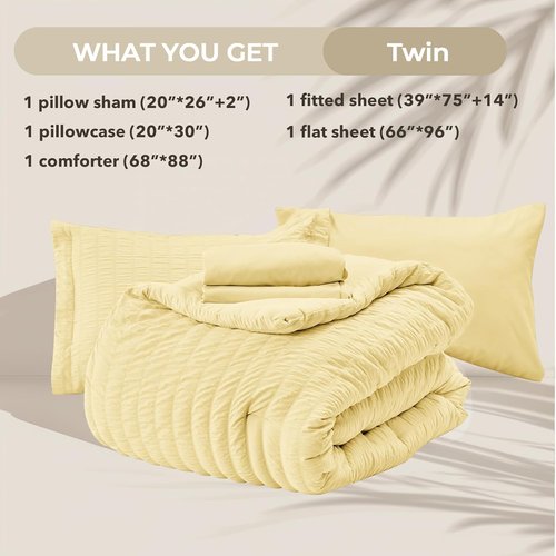 HYMOKEGE Yellow Twin Comforter Set - 5-Piece All-Season Luxury Bedding in a Bag with Sheets & Pillowcase