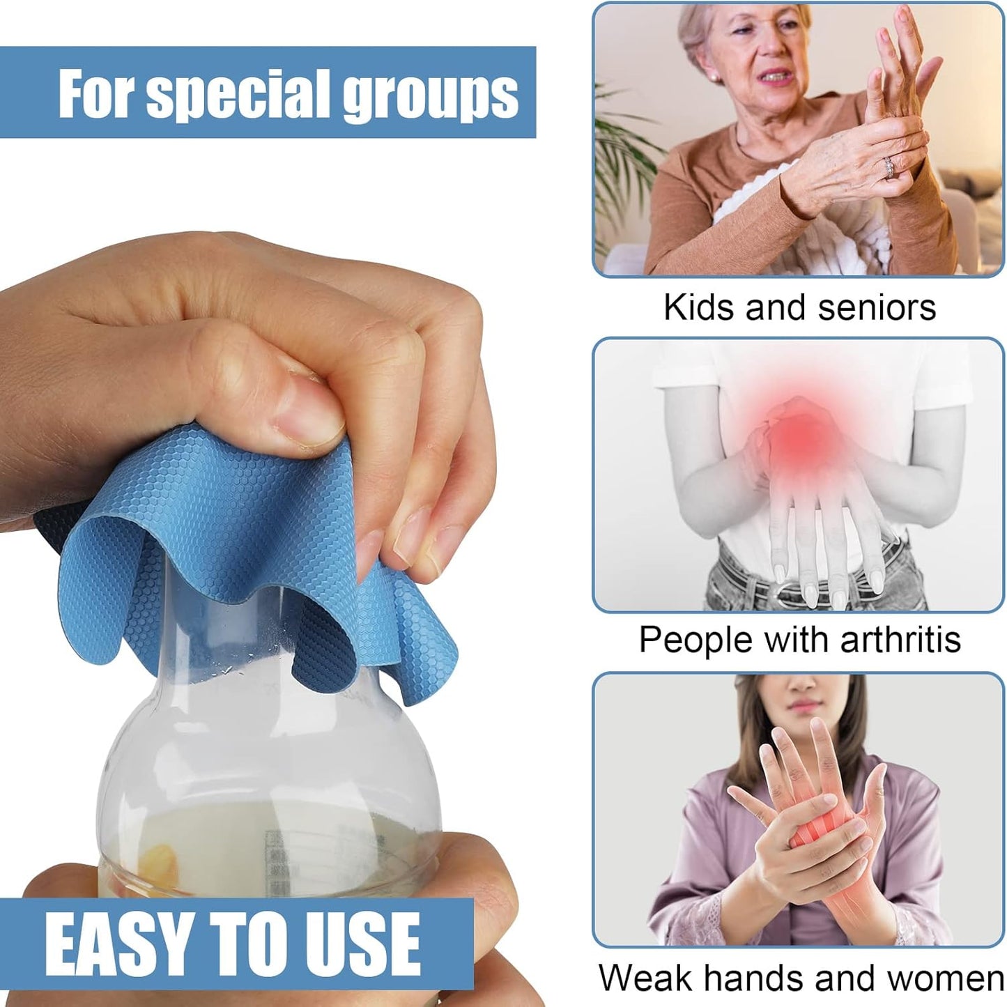 LUTER Multi-Function Silicone Jar Opener - Easy Grip for Seniors | 4-Piece Set in Light Blue & Green