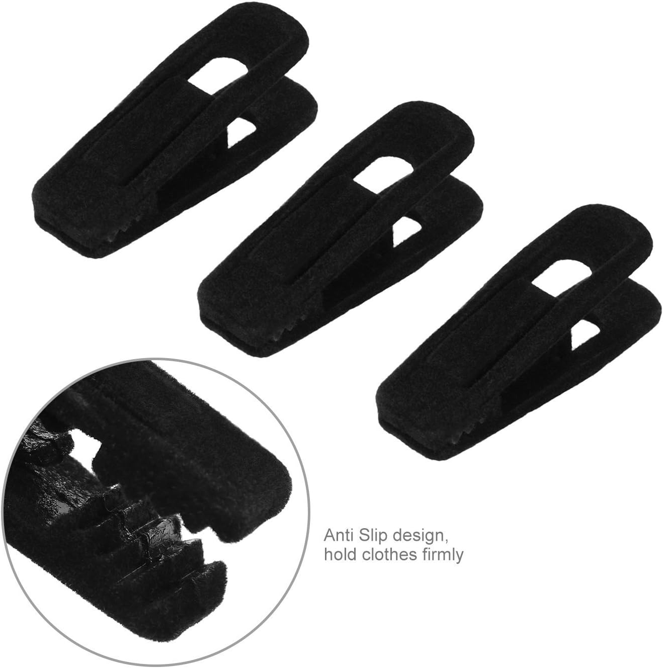 Tinfol Velvet Hanger Clips - 24 Pack Black Clothes Pin Clips with Large Opening for Slim-Line Hangers