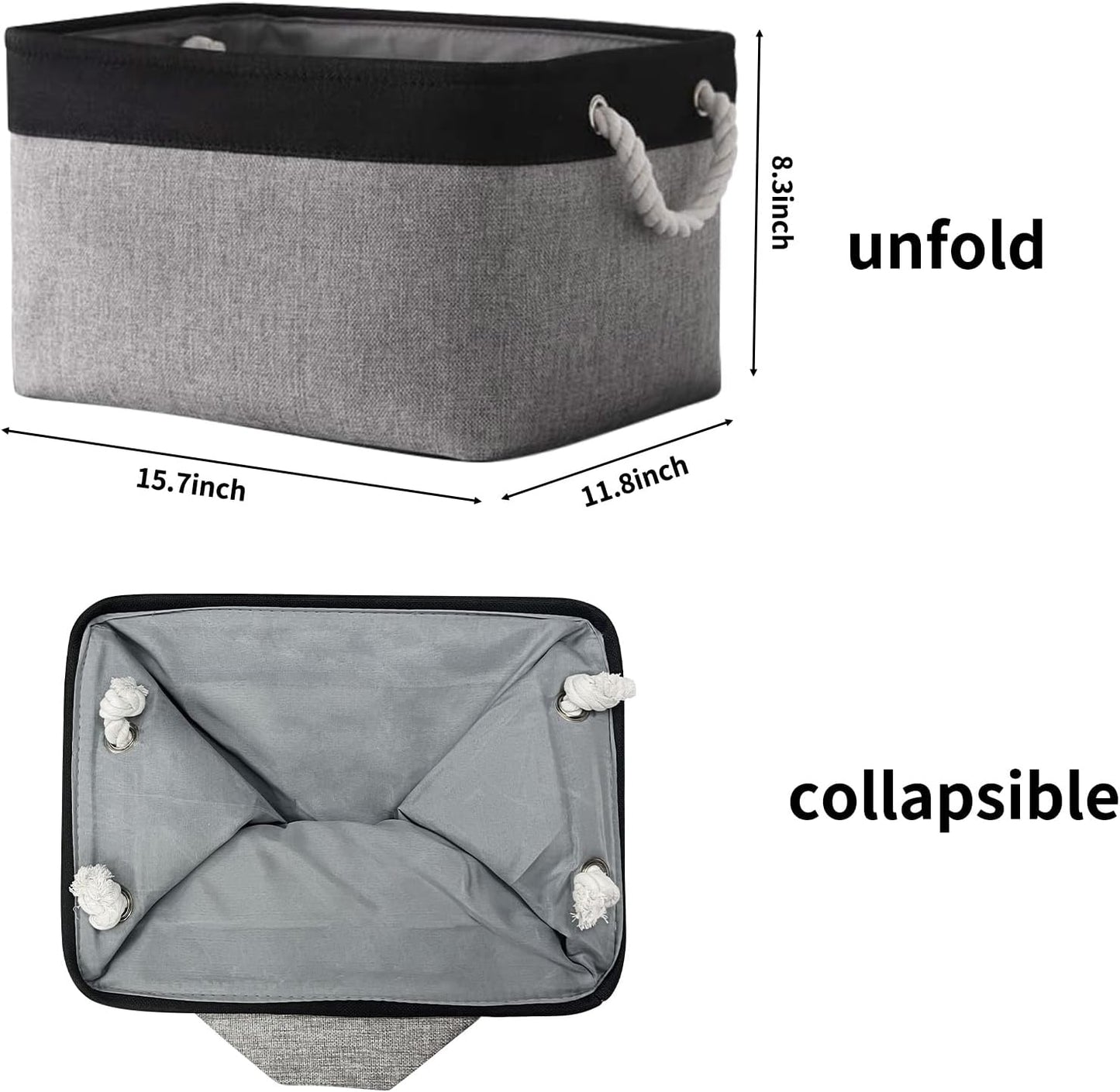 TheWarmHome Storage Basket - 16x12x8 Inch Fabric Organizer Bins for Shelves | Grey & Black