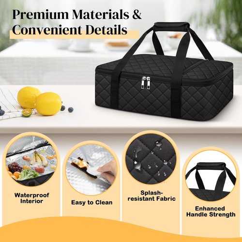 Coobiiya Insulated Casserole Carrier - Thermal Lunch Bag Keeps Food Hot or Cold | Fits 9" x 13" Baking Dish