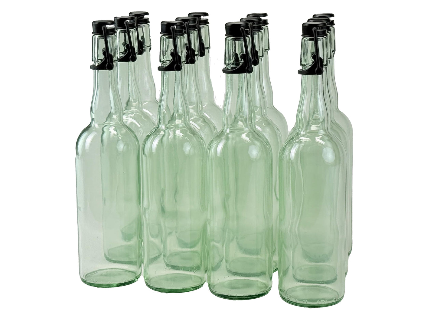 North Mountain Supply 750ml Clear Glass Flip Top Grolsch-Style Beer Brewing Fermenting Bottles - With Black Plastic Swing Top Caps - Pressure Tested - Case of 12