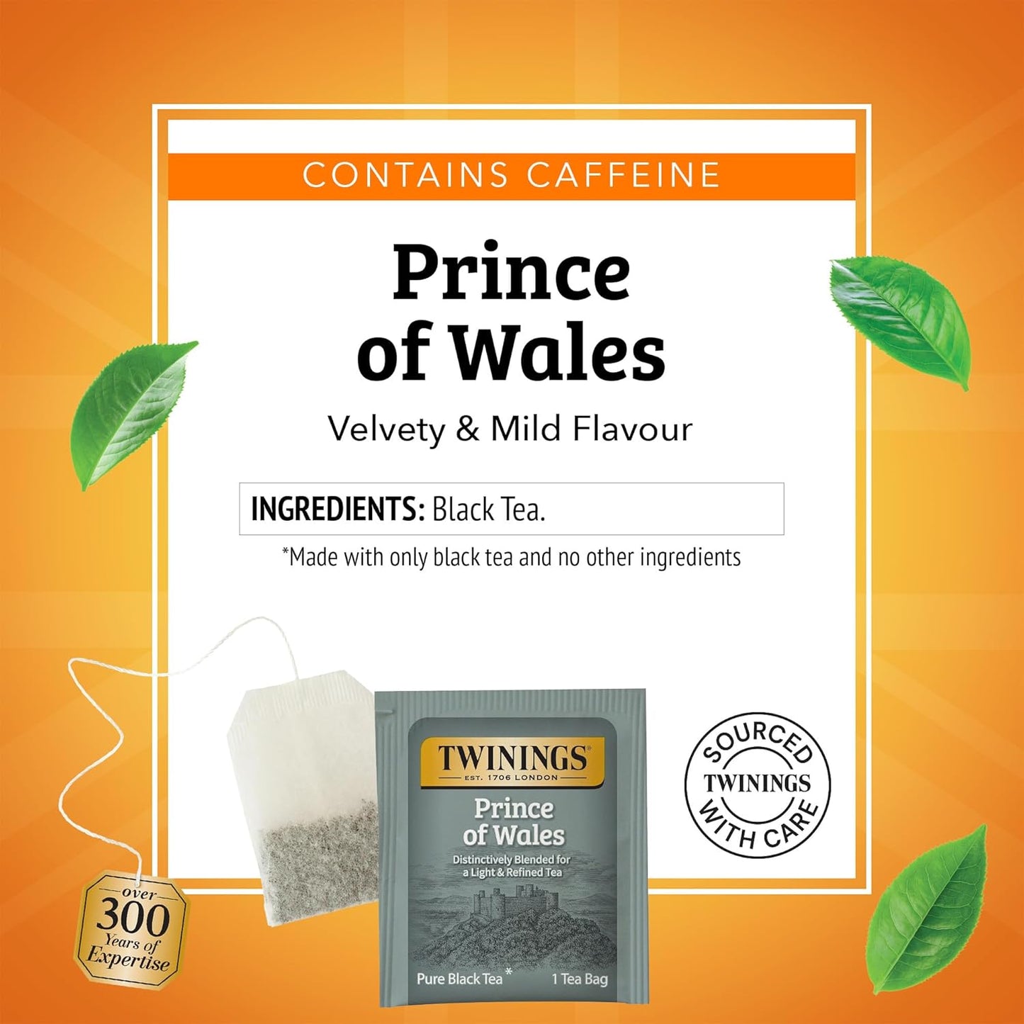 Twinings Prince of Wales Black Tea - Velvety Smooth & Mild Flavor - 20 Individually Wrapped Bags