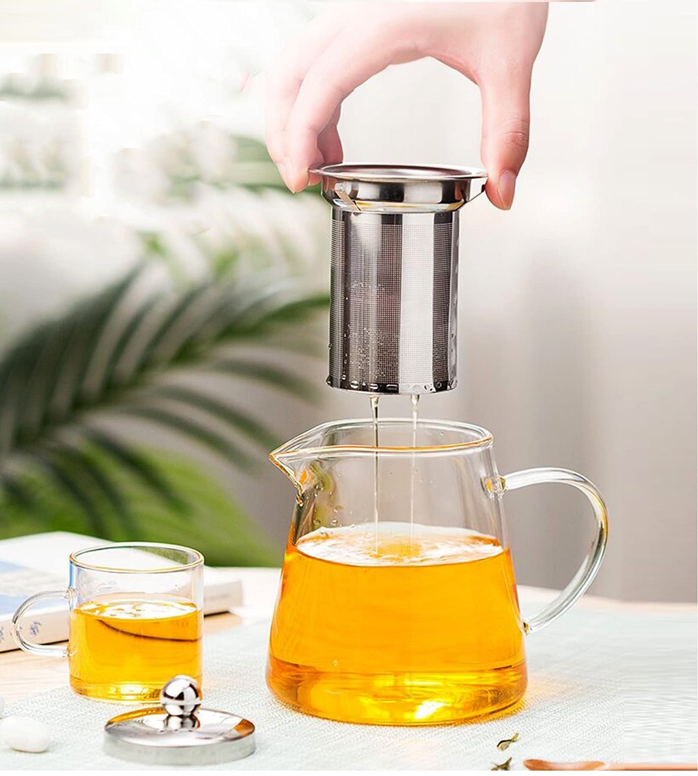 Mini Size Glass Teapot Tea Kettle-with Stainless Steel Removable Infuser for Blooming Tea & Loose Leaf Tea, Microwave & Stovetop Safe, 550ML/19.3oz (S-550)