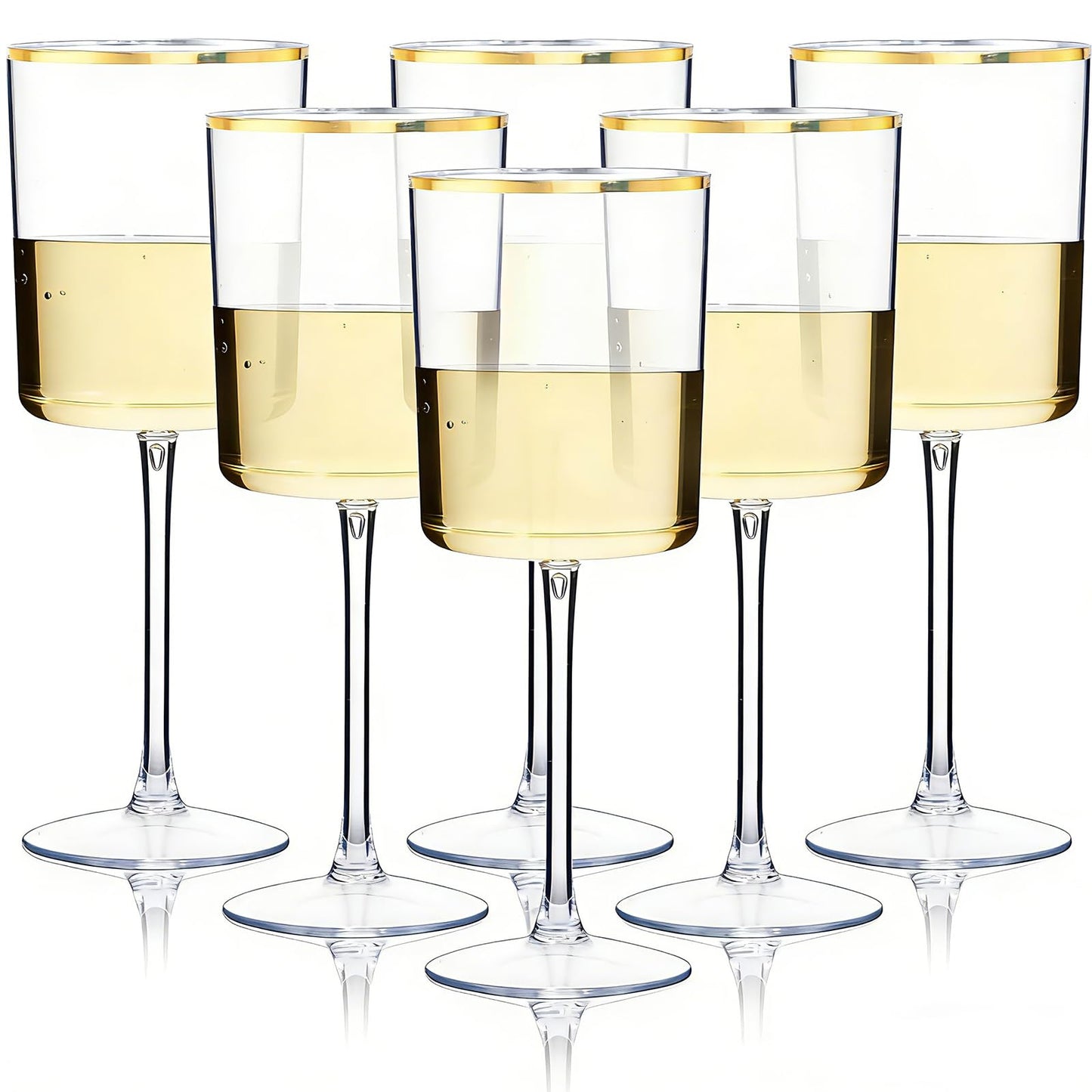 Ciaell 12 Pack 10 Oz Clear Plastic Wine Glasses with Red Stem - Disposable Cocktail Goblets Perfect for Parties & Weddings & Poolside & Outdoors & Camping & Party
