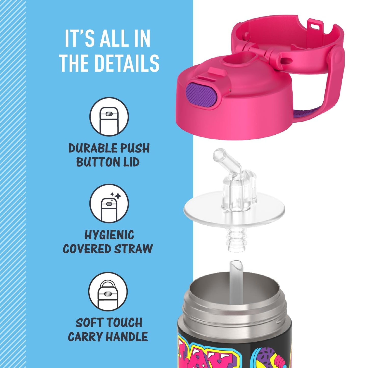 THERMOS FUNTAINER 12 Ounce Stainless Steel Vacuum Insulated Kids Straw Bottle, That Girl Lay Lay