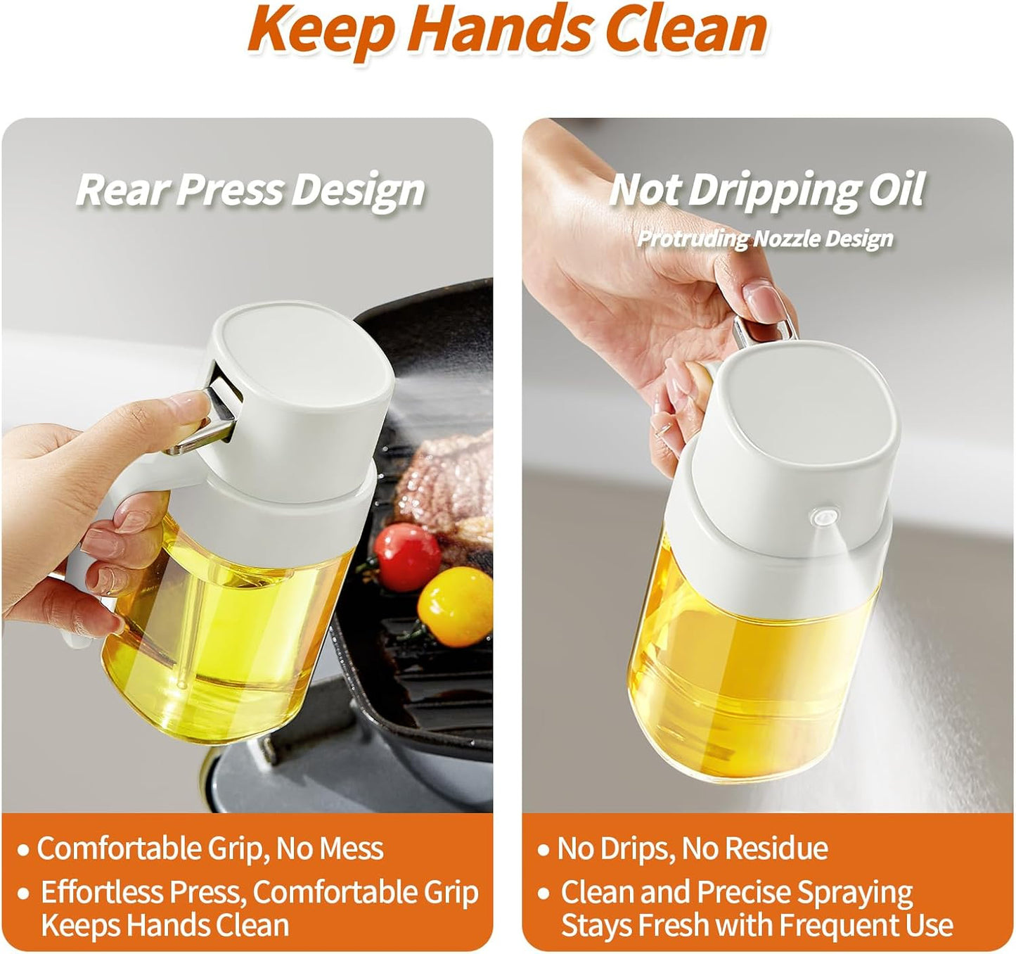 YARRAMATE Mini Oil Sprayer - 6.8 OZ Food-Grade Olive Oil Spray Bottle for Cooking & BBQ (White)