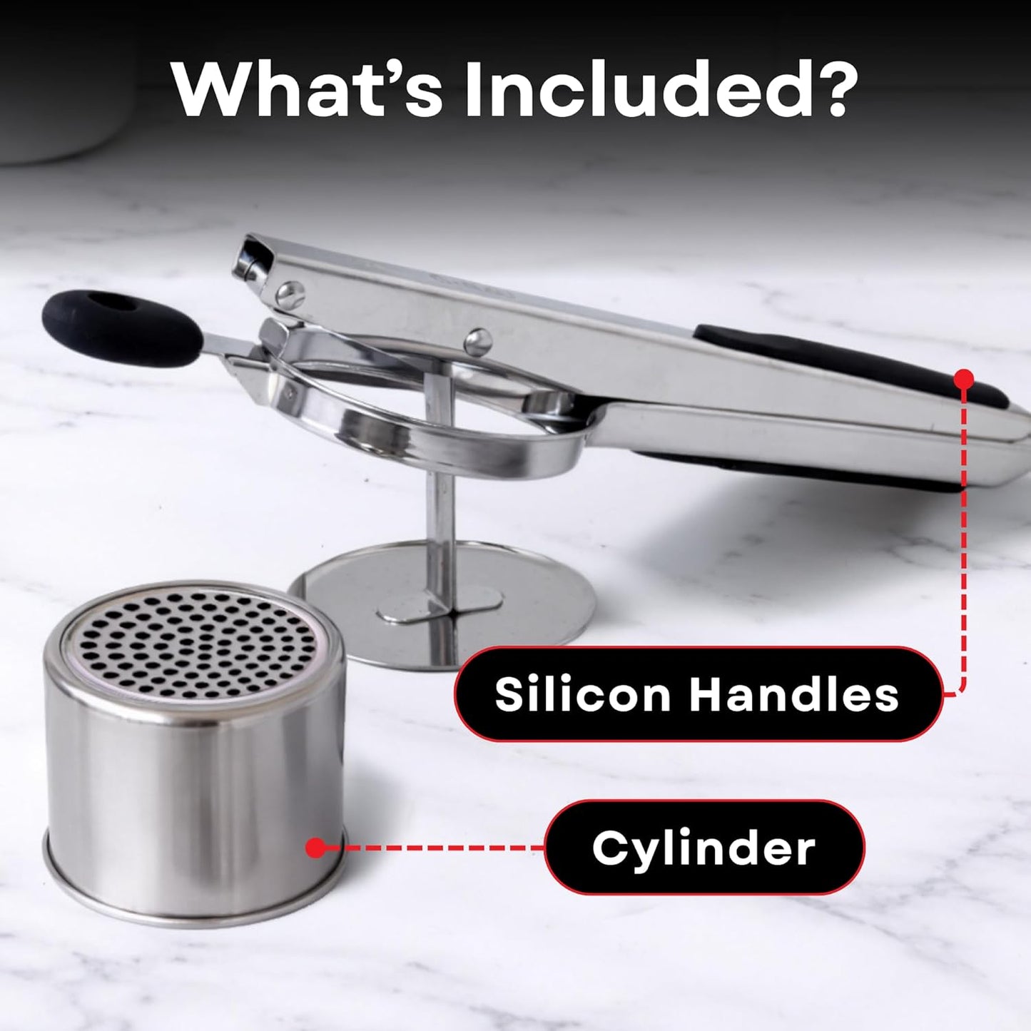 Professional 430 Stainless Steel Potato Ricer by [Brand Name] - 15oz Masher for Fluffy Potatoes, Gnocchi & Baby Food - Ergonomic Non-Slip Handles, Heavy Duty & Dishwasher Safe
