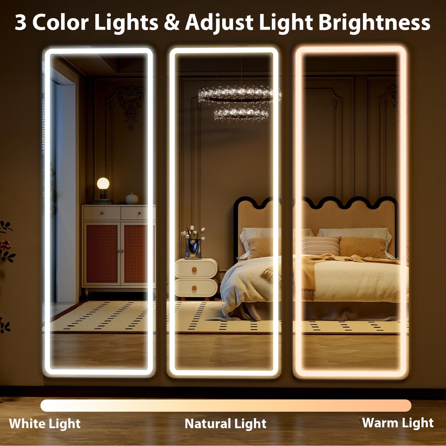 WISSMIELS Full Length Mirror with LED Lights, LED Mirrors Full Length Floor Mirror Full Body Mirror for Bedroom Wall Mounted Free Standing (Rectangle, 48" L×16" W)