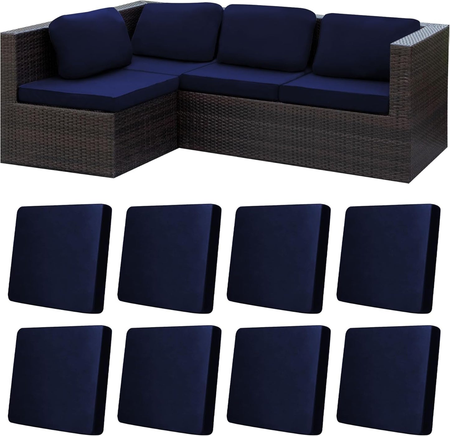 Skiennix 8-Piece Stretch Patio Cushion Covers - Washable Navy Blue Outdoor Furniture Protectors