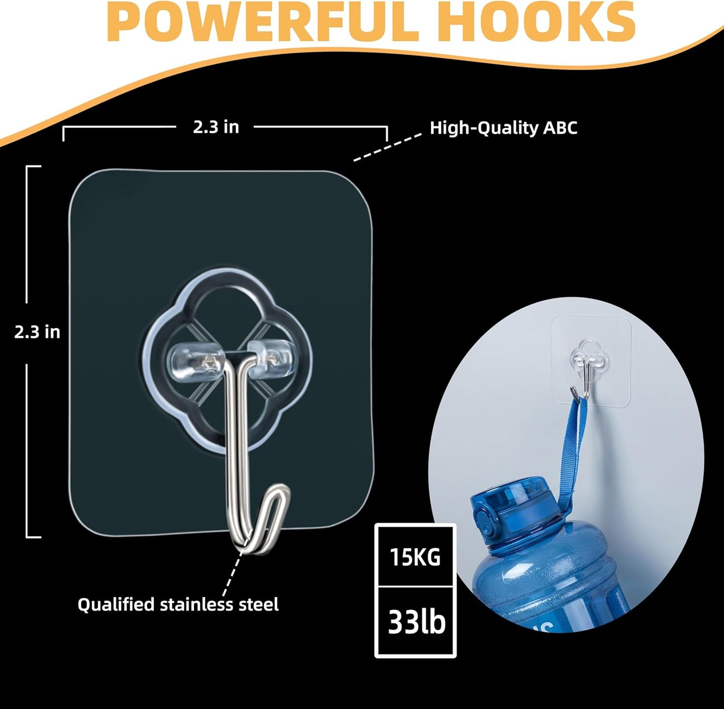 Skiennix Adhesive Wall Hooks - 50 Pack Heavy Duty Waterproof & Rustproof Clear Utility Hooks for Home & Office