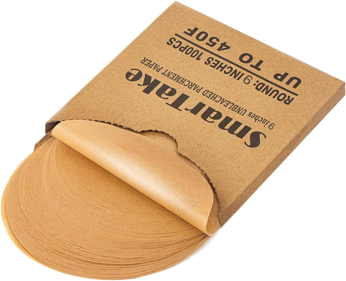 SMARTAKE Unbleached Parchment Paper Baking Sheets - 100 Pcs Round, 9 Inches | Non-Stick for Baking & Grilling