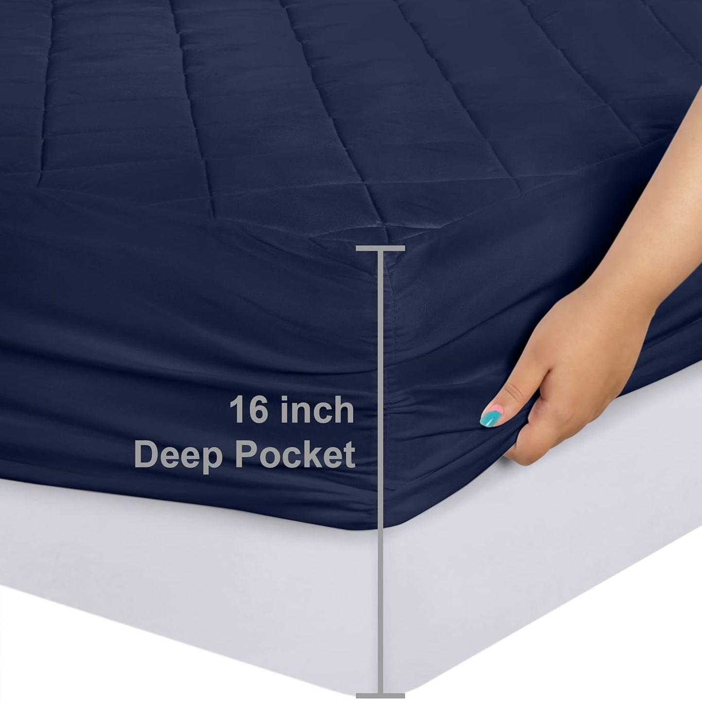 Utopia Bedding Quilted Fitted Mattress Pad - Queen Size Deep Pocket Protector | Machine Washable (Navy)