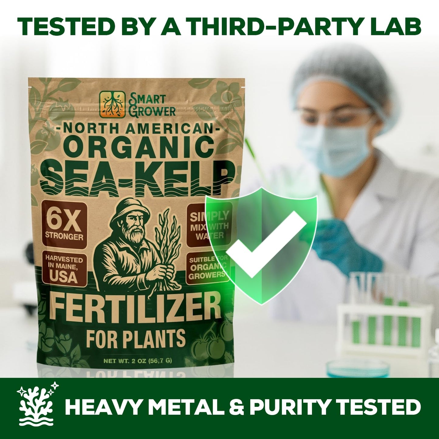 Smart Grower Organic Sea Kelp Fertilizer - Water-Soluble Plant Food for Indoor Gardens | 2oz Bag Makes 50 Gallons