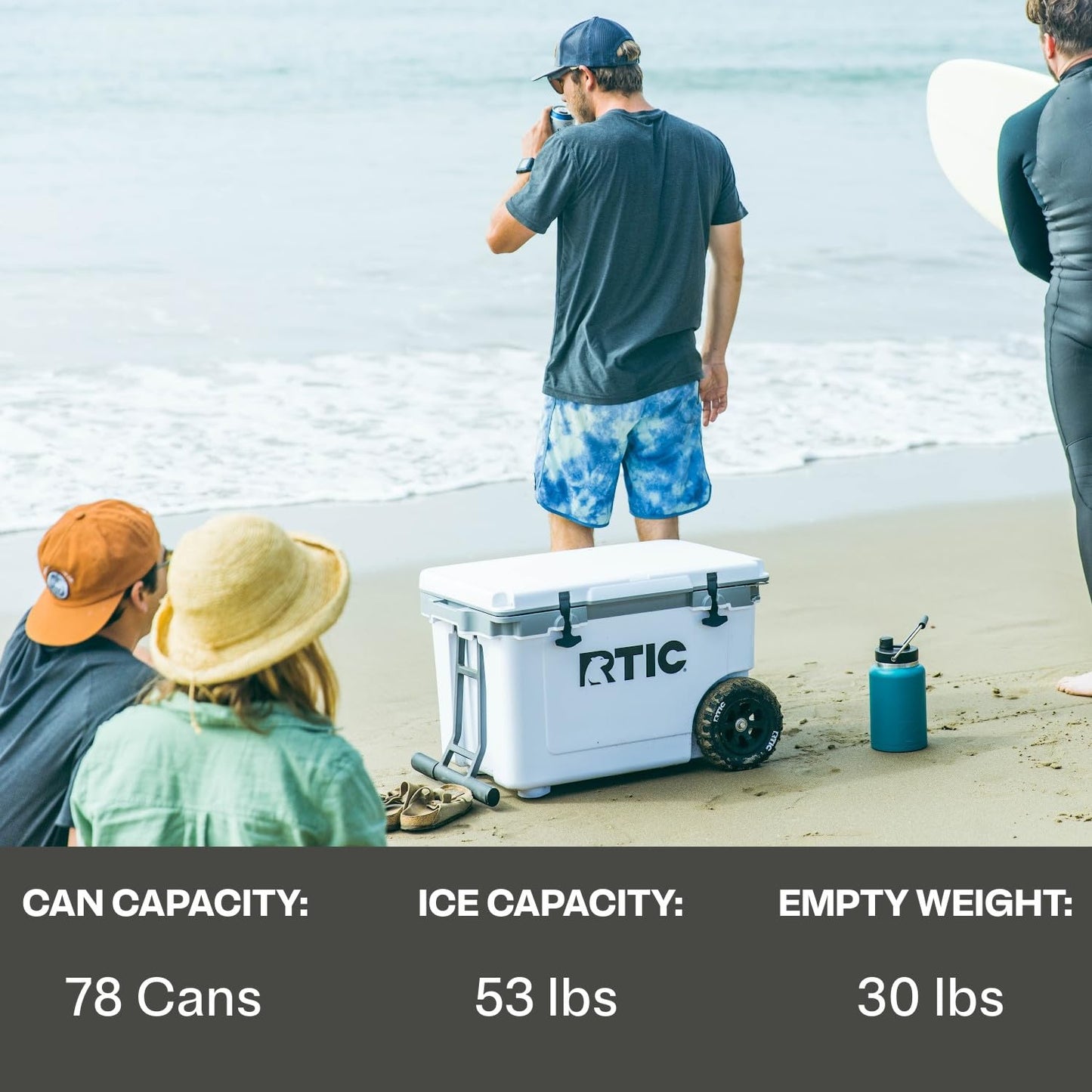 RTIC 52 Quart Ultra-Light Wheeled Hard Cooler Insulated Portable Ice Chest Box for Beach, Drink, Camping, Picnic, Fishing, Boat, Barbecue, 30% Lighter Than Rotomolded Coolers, Dark Grey & Cool Grey