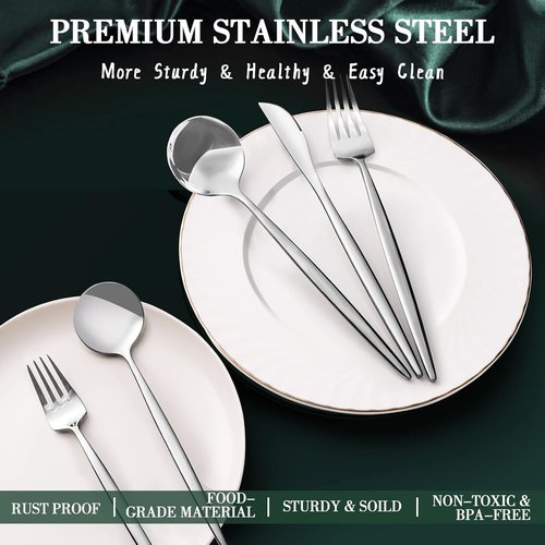CEKEE 40-Piece Stainless Steel Silverware Set - Flatware Cutlery for 8 | Mirror Polished & Dishwasher Safe