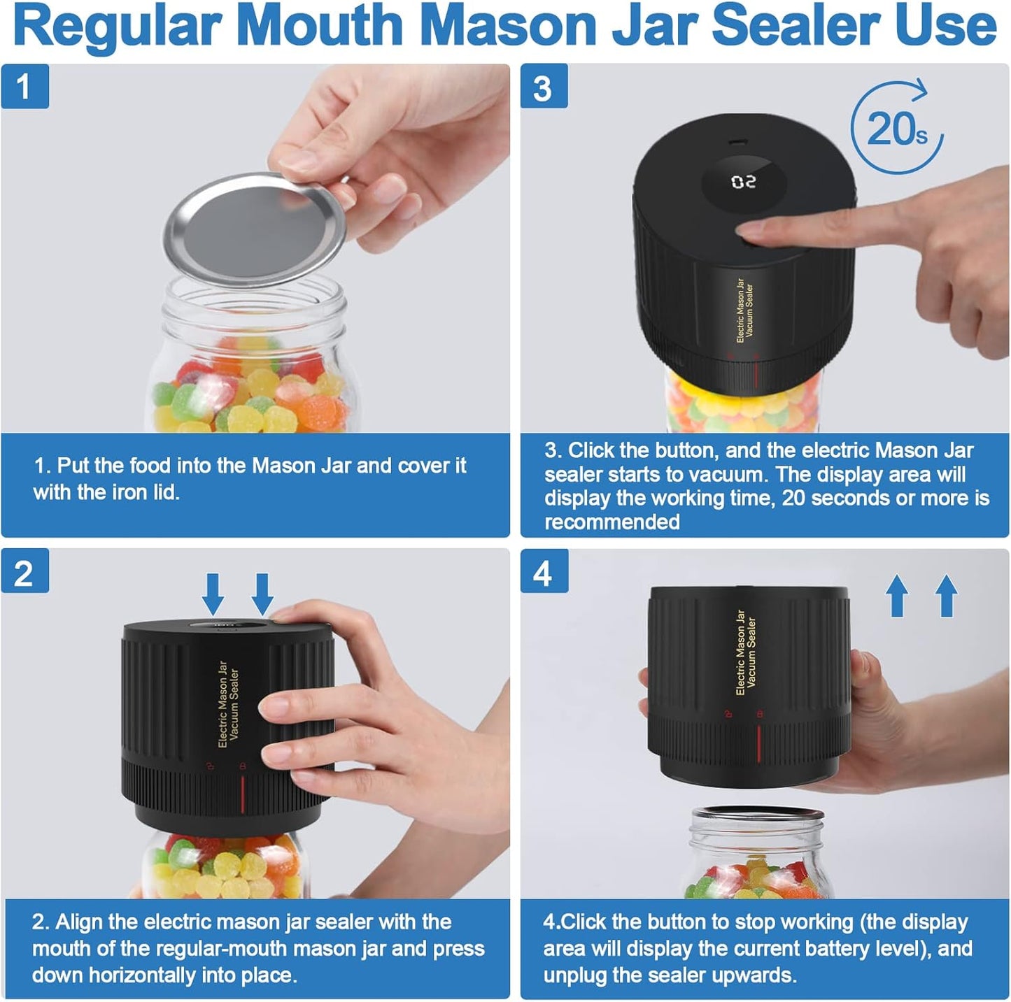 LOVE MOMENT Electric Mason Jar Vacuum Sealer Kit - Black & Pink for Fresh Food Storage