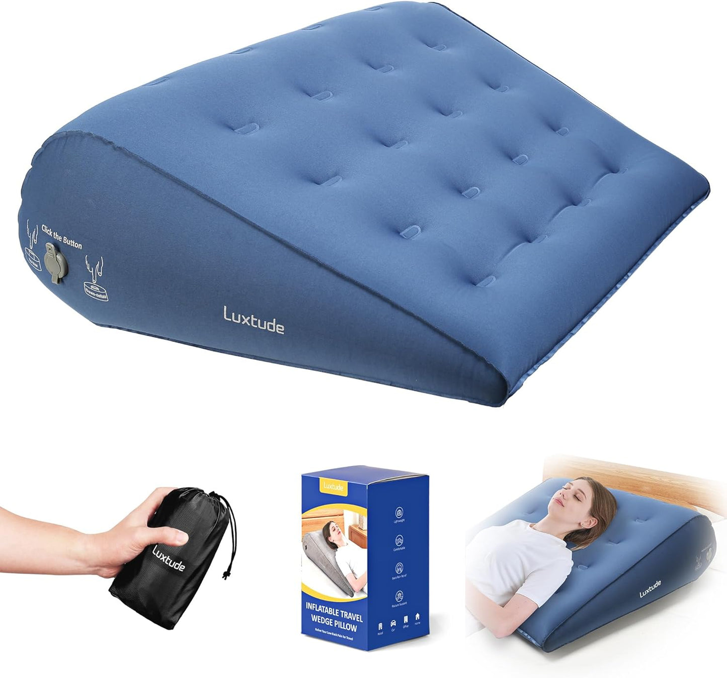 Luxtude Inflatable Wedge Pillow - Adjustable Travel Pillow for Acid Reflux & Back Pain Relief