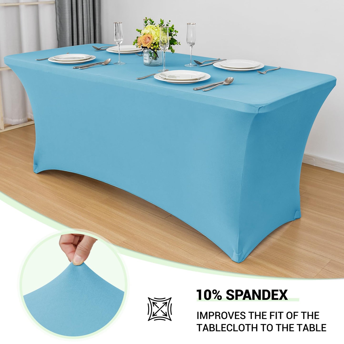 Obstal 8ft Stretch Spandex Table Cover for Standard Folding Tables - Universal Rectangular Fitted Tablecloth Protector for Party （Light Blue, 96 Length x 30 Width x 30 Height Inches）