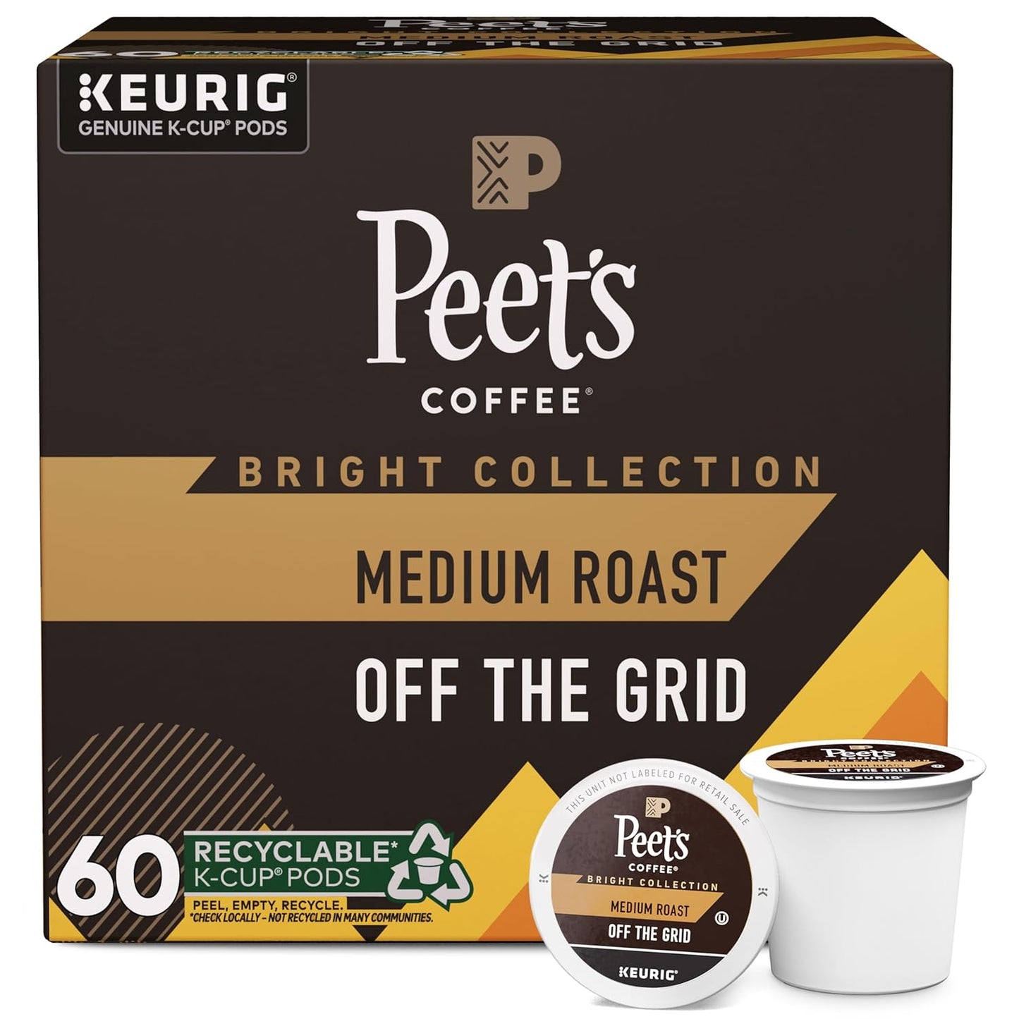 Peet's Coffee Medium Roast K-Cup Pods - 100% Arabica Coffee, 60 Count (6 Boxes of 10 Pods)