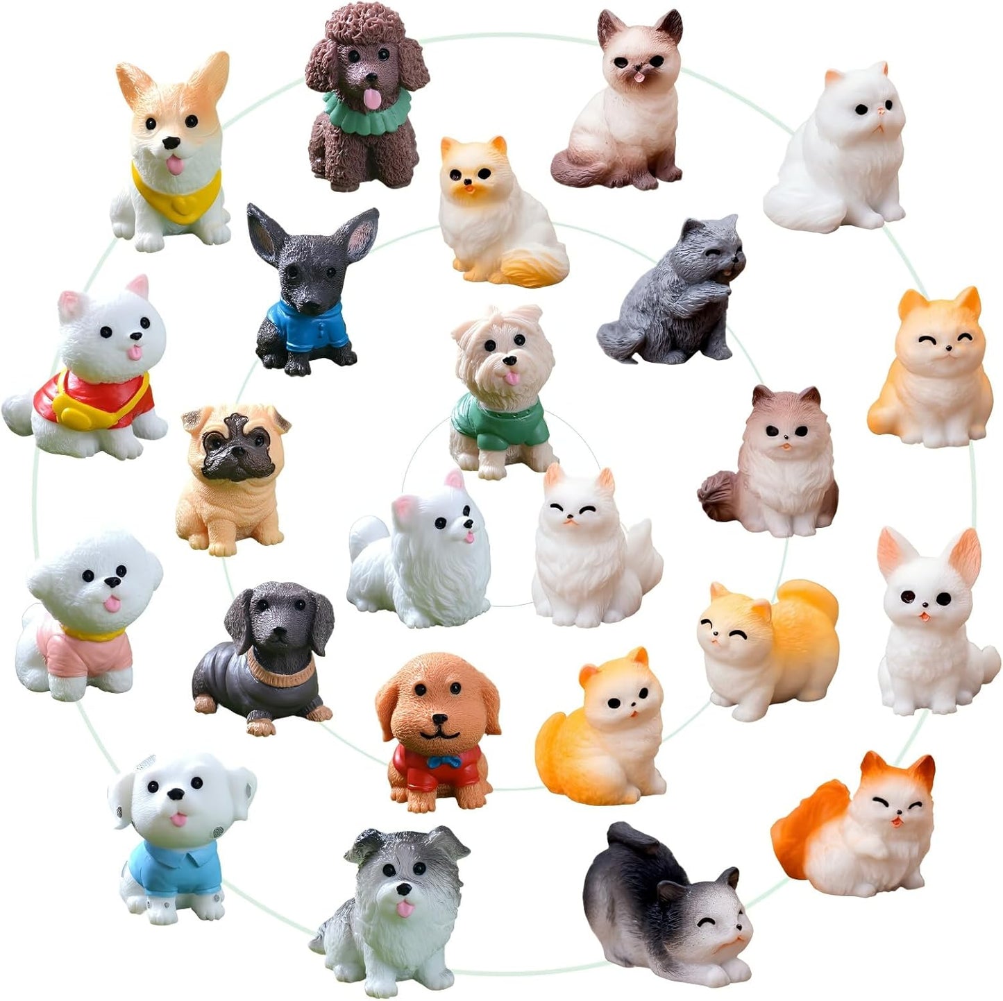 Skiennix Mini Cat & Dog Figurines Set - 24 Cute Realistic Resin Animal Models for Home Decor & Parties