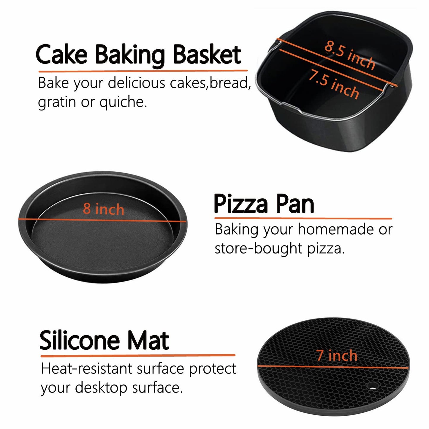 Square Air Fryer Accessories, 8 Inch XL Deep Fryer Accessories Compatible with Philips Cosori Ninja Gowise Gourmia Chefman Comfee Air Fryer, Fit 3.6QT-6.8QT Square Air Fryer