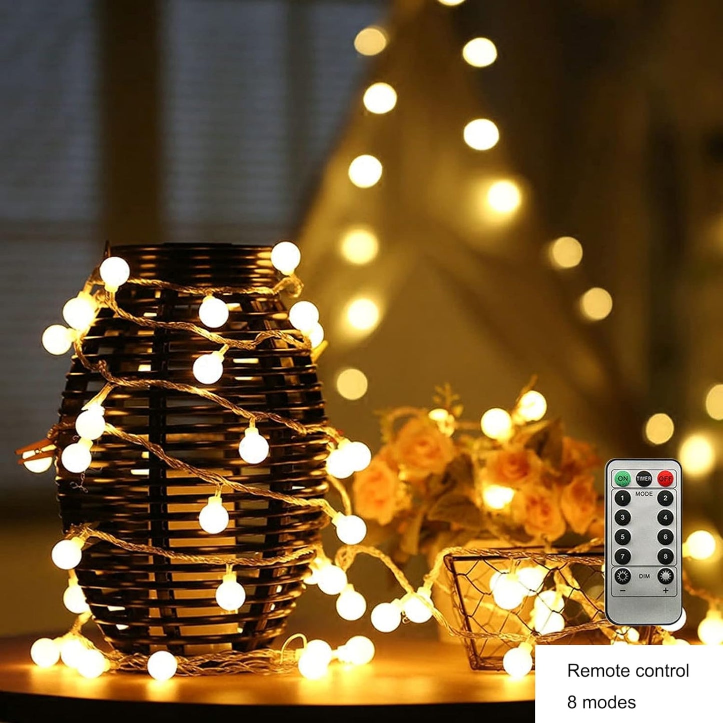 ZIMINGU LED Ball String Lights - 19.6FT 40 LEDs Waterproof Fairy Lights with Remote Control | Warm White Decor for Parties & Weddings