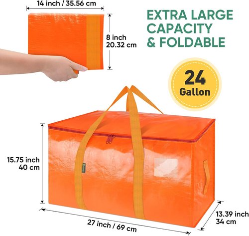 BALEINE Oversized Moving Bags - Heavy-Duty Storage Totes with Reinforced Handles | 2-Pack (Orange)