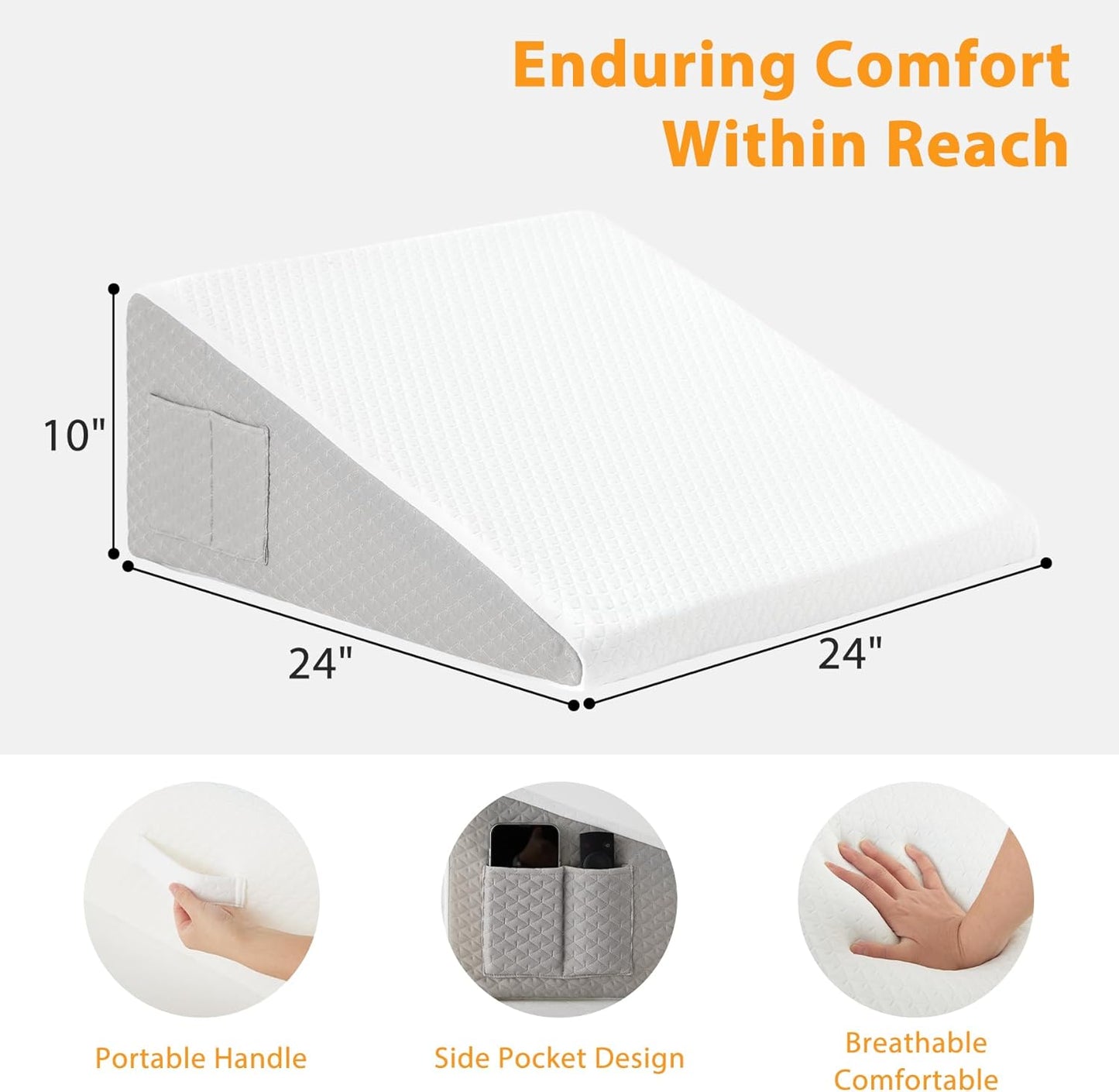 Ruqmuis Wedge Pillow - Acid Reflux Relief & Back Pain Support | 10" Elevated Sleeping Pillow, White