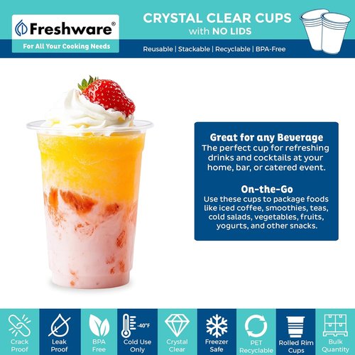Freshware 16 oz Clear Disposable Plastic Cups - Heavy-Duty Tumblers for Parties | 100 Count Pack
