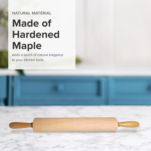 Frieling Rolling Pin - 15-Inch Natural Wood Dough Roller with Nylon Bushings for Smooth Baking