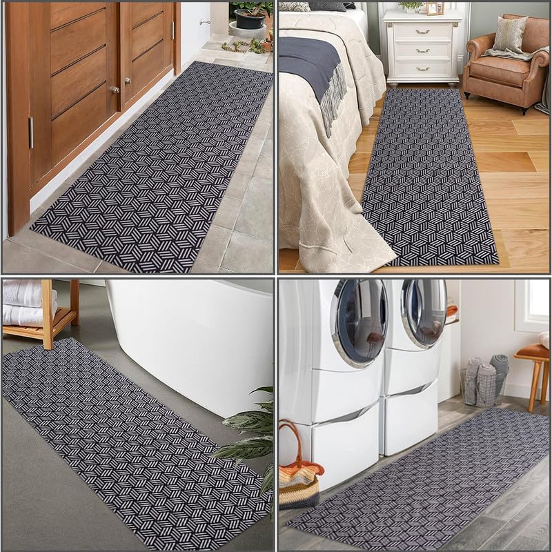 Area Rug Non Slip, 3FT x 5FT Hallway Washable Runner Rug Indoor Outdoor Rubber Back Carpet Mat for Kitchen Entryway Laundry Room Foyer Balcony Living Room, Black and White