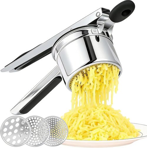 AHFLRITO Potato Ricer - Heavy Duty Stainless Steel Masher with Ergonomic Handle for Fluffy Potatoes
