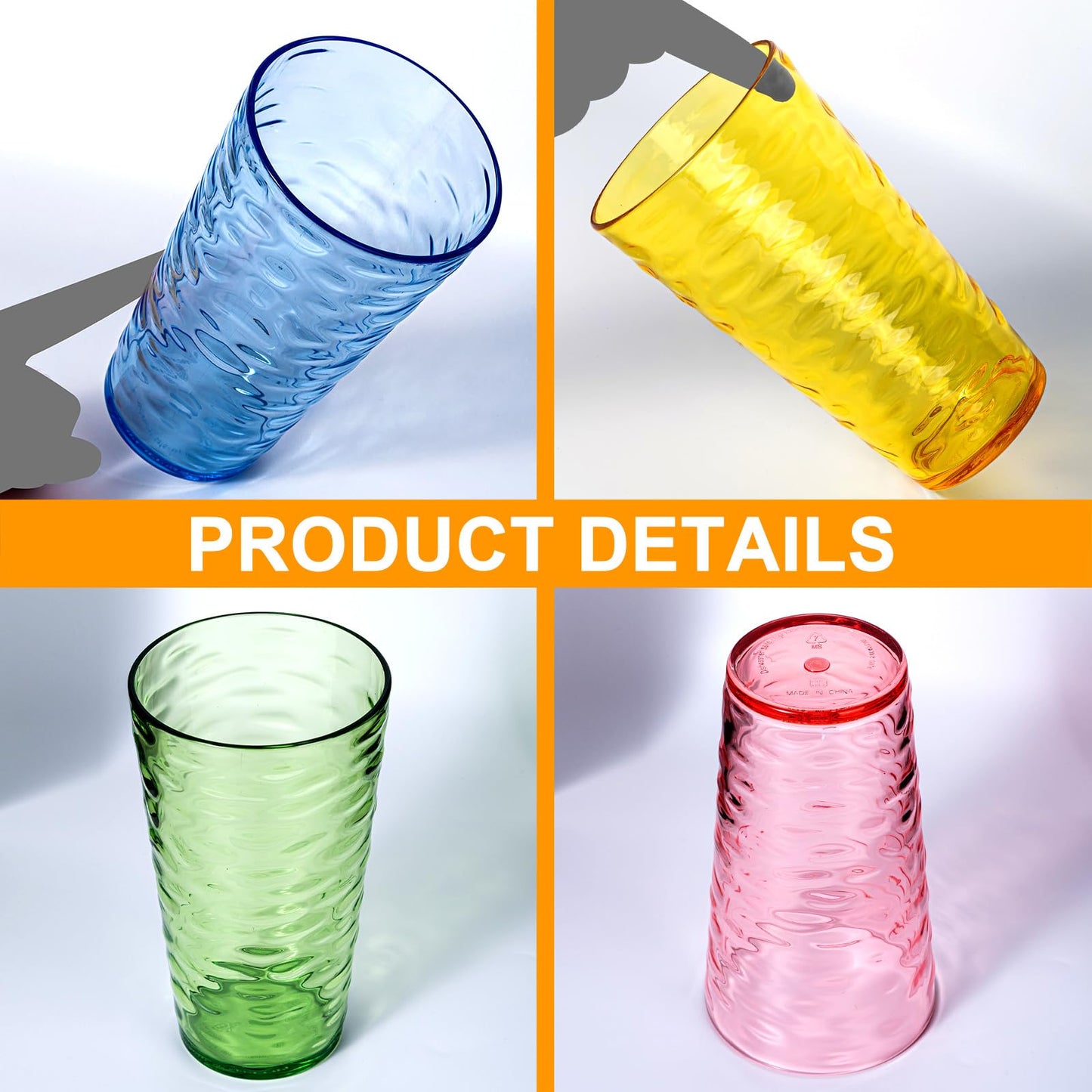 ZAINCA 20-ounce Plastic Tumblers, Acrylic Drinking Glasses High-Balls, set of 6 Multicolor Reusable Plastic Cups, Stackable, BPA-Free, Shatter-Proof, Dishwasher-Safe