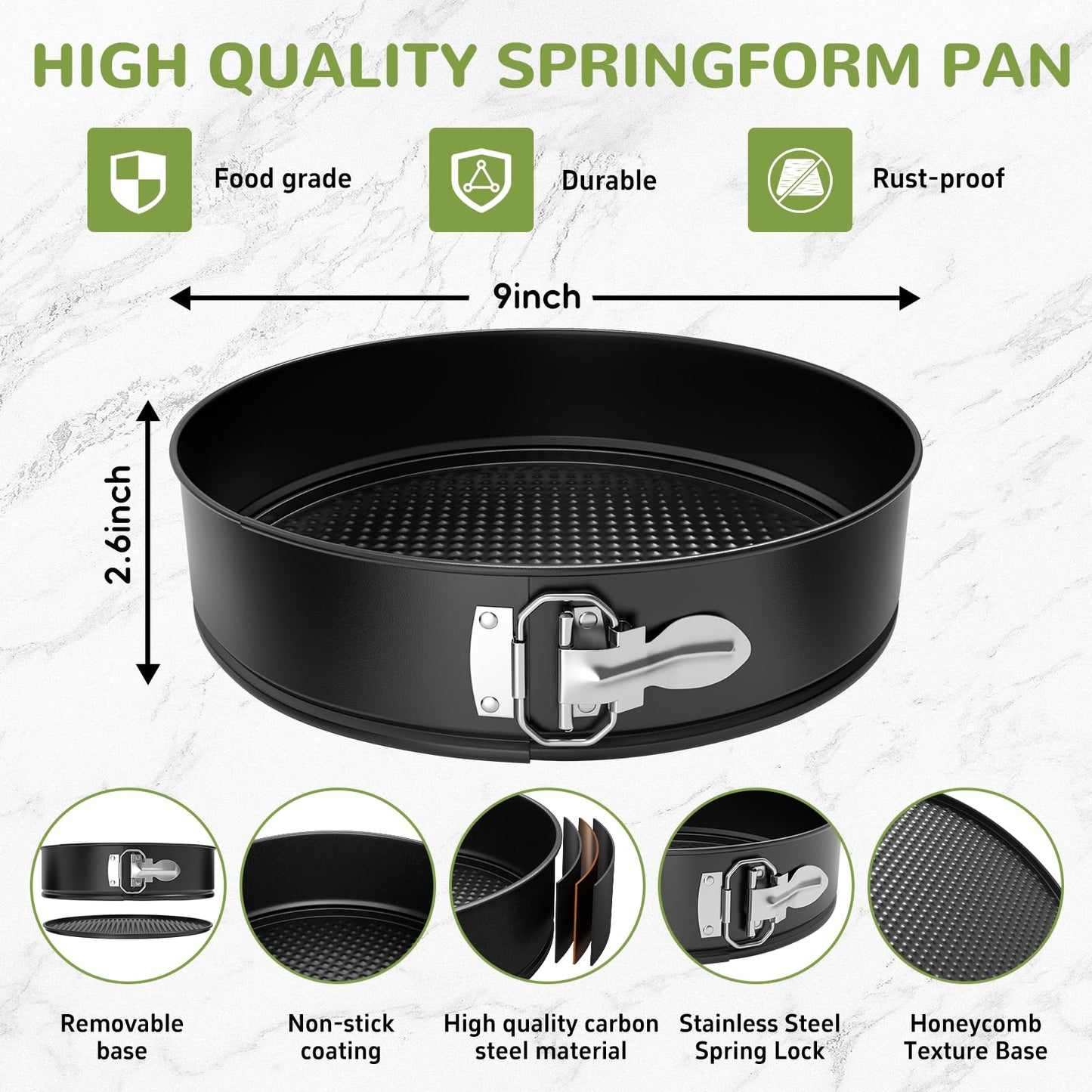 ZeroPone 9 Inch Springform Pan with Removable Bottom, Non-stick Round Spring Form Cake Mold Cheesecake Pan For Baking