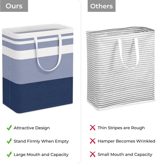 HomeHacks Large Waterproof Laundry Basket - Collapsible Tall Hamper with Extended Handles | 125L, Blue