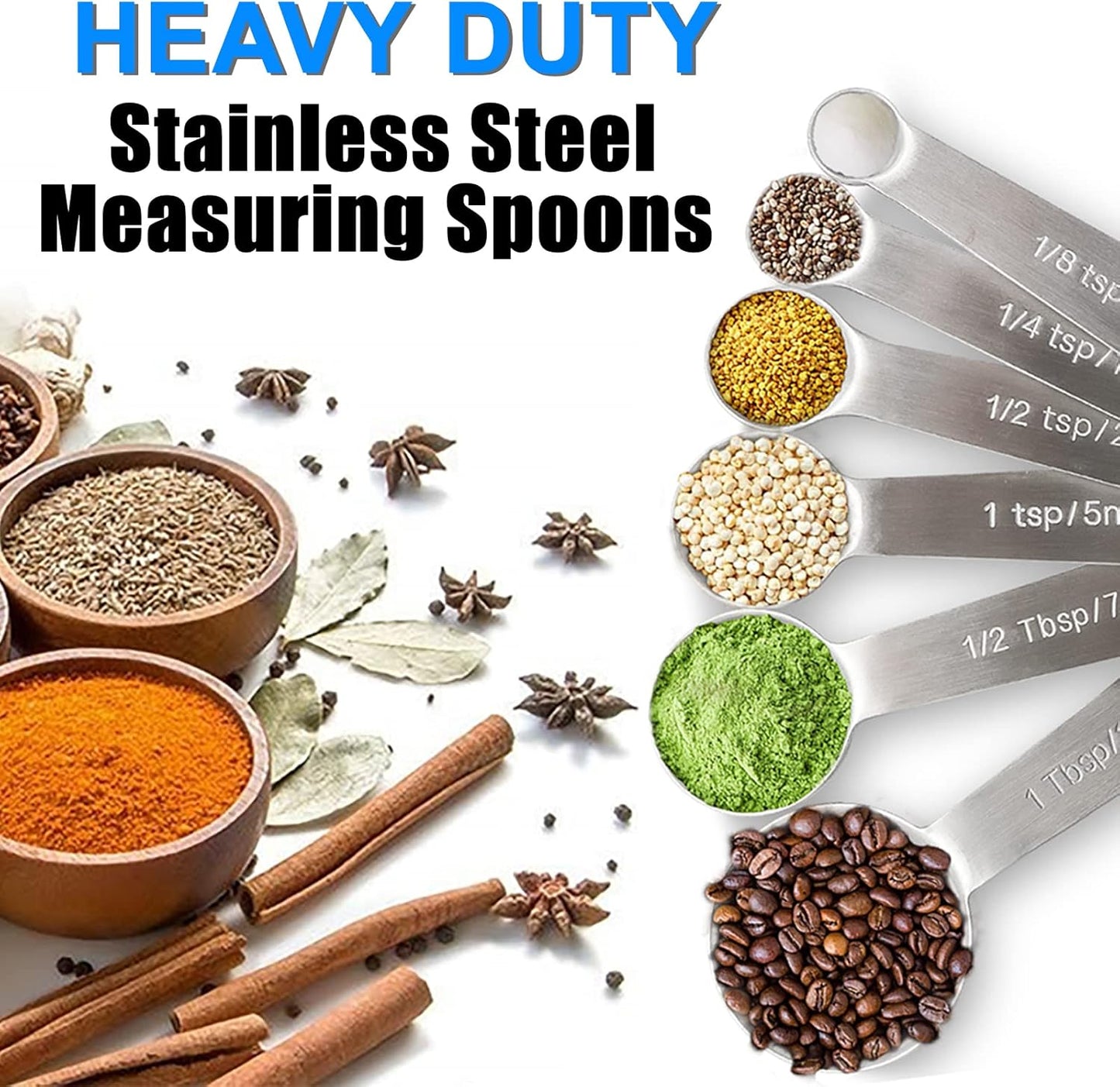 Premium Heavy Duty Stainless Steel Measuring Spoons Set by [Brand Name] | 6-Piece with Metric & US Measurements