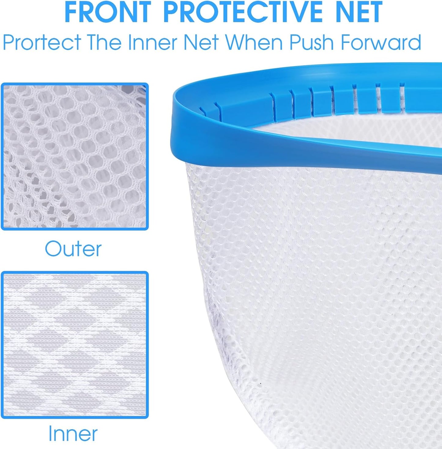 TidyMister New Diamond Netting Double-Layer Pool Net 18'' Heavy Duty Leaf Rake Pool Skimmer Net for Above Ground & Inground Pools Cleaning